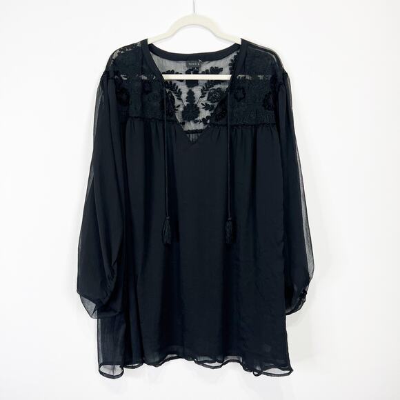 Torrid black embroidered sheer chiffon top balloon sleeves plus size 5 - Picture 5 of 7